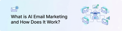 AI email marketing illustration showing robot, email icons and analytics — What is AI Email Marketing and How Does It Work